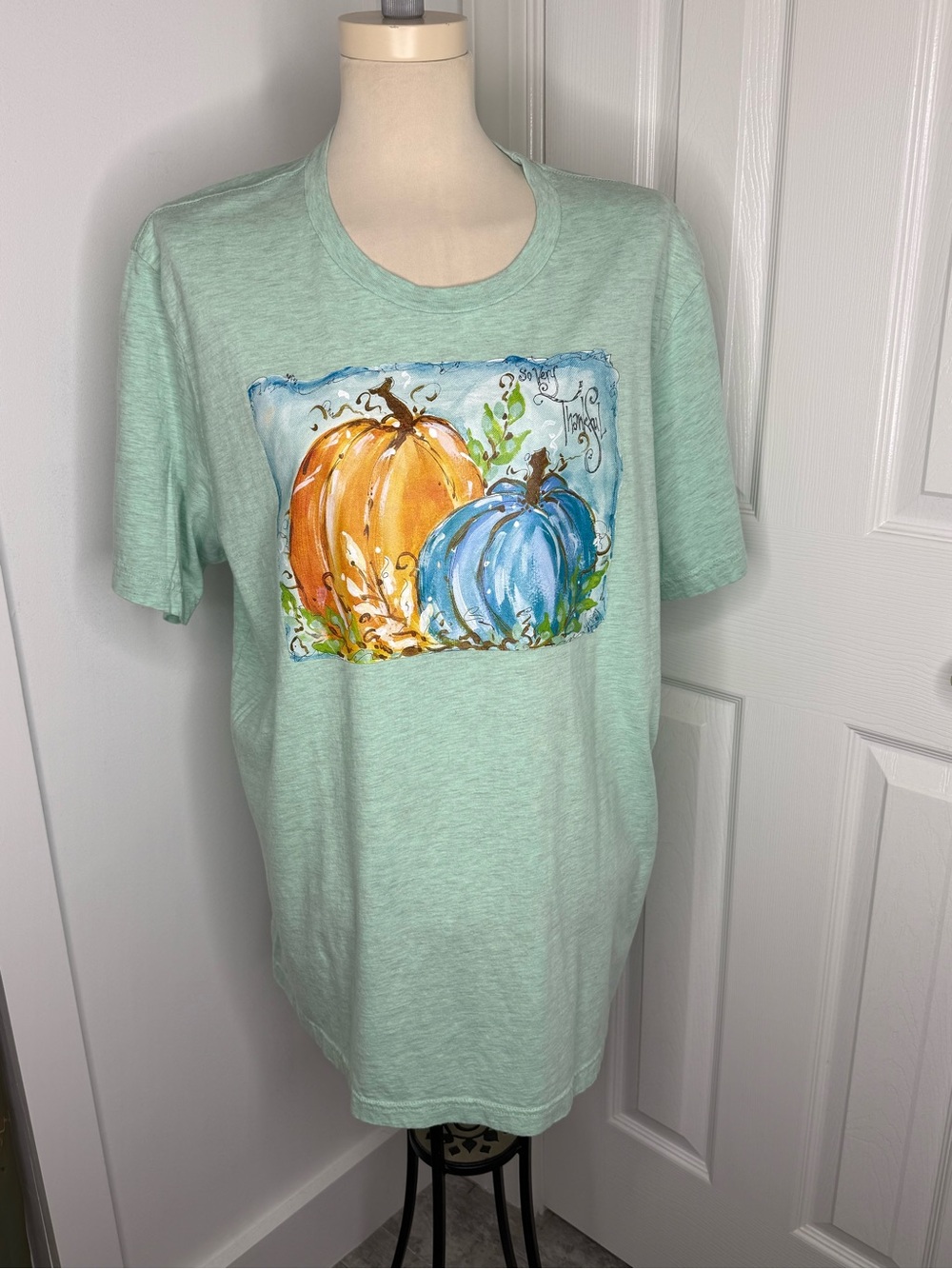 Bella + Canvas Women's 2XL teal Green Pumpkin Graphic Crew Neck Short Sleeve Tee
